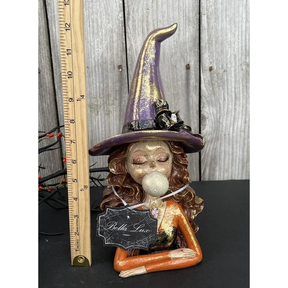 Witch Blowing Bubble Gum Pink Hair Eyelashes Halloween New Decor 12